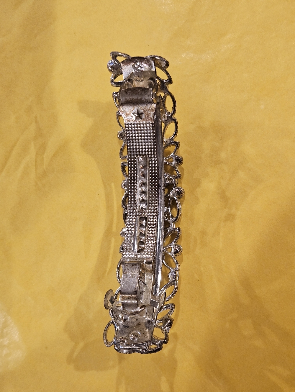 Large Crystal Floral Silver Tone Barrette - Picture 2 of 3